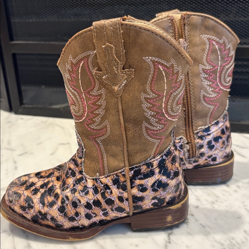 Roper Brown and Leopard Print Kids Boots